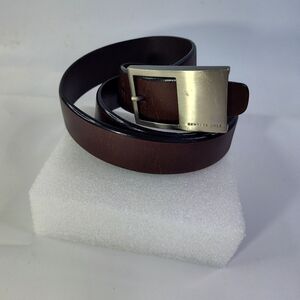 Kenneth Cole Mens Sz 36 /90 Brown Genuine Leather Belt Silver Brass Buckle Logo
